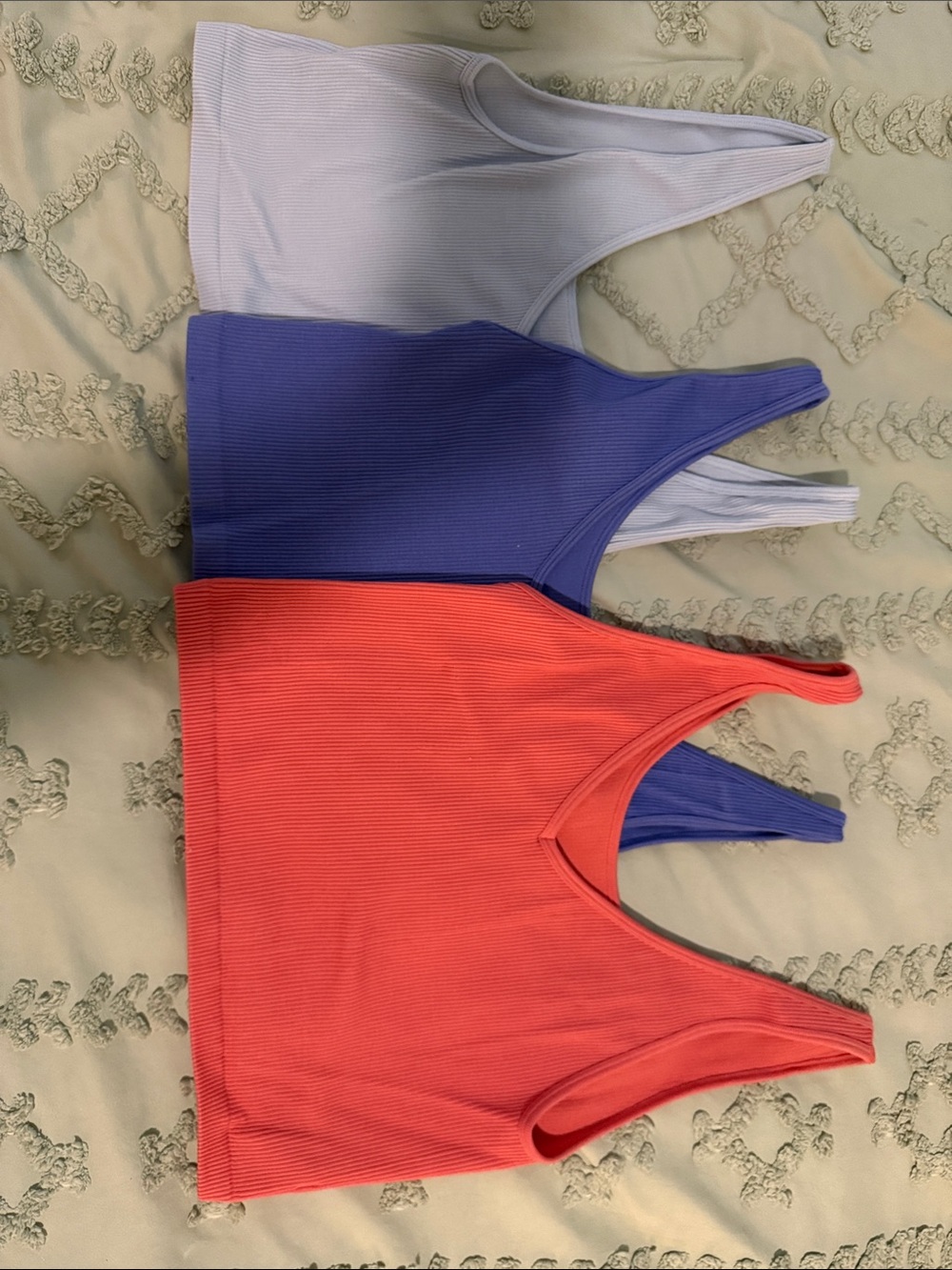 Aeropostale Ribbed Tank Tops in Coral, Blue, Light Gray - 3-Pack